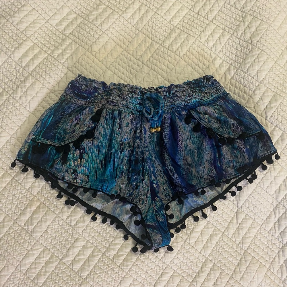 Pilyq High Waist Blue and Black Patterned Shorts